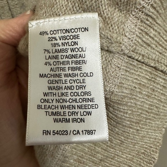 Old Navy Mens Tan Lambswool Blend Full Zip Hoodie Cardigan Y2K GrandpaCore - Picture 8 of 9